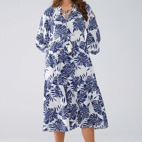 q2 women s dress boho maxi dress with balloon sleeves and leaf print in navy and white boho maxi dress with balloon sleeves and leaf print in navy and white 40847151137026