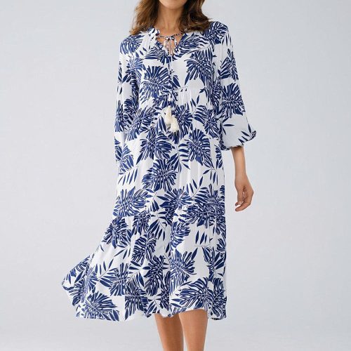 q2 women s dress boho maxi dress with balloon sleeves and leaf print in navy and white boho maxi dress with balloon sleeves and leaf print in navy and white 40847151169794