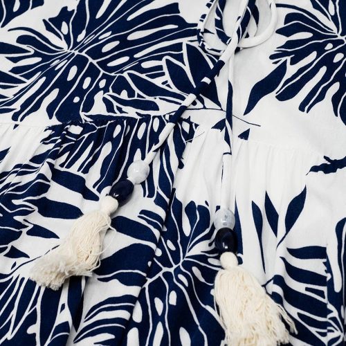 q2 women s dress boho maxi dress with balloon sleeves and leaf print in navy and white boho maxi dress with balloon sleeves and leaf print in navy and white 40847151202562