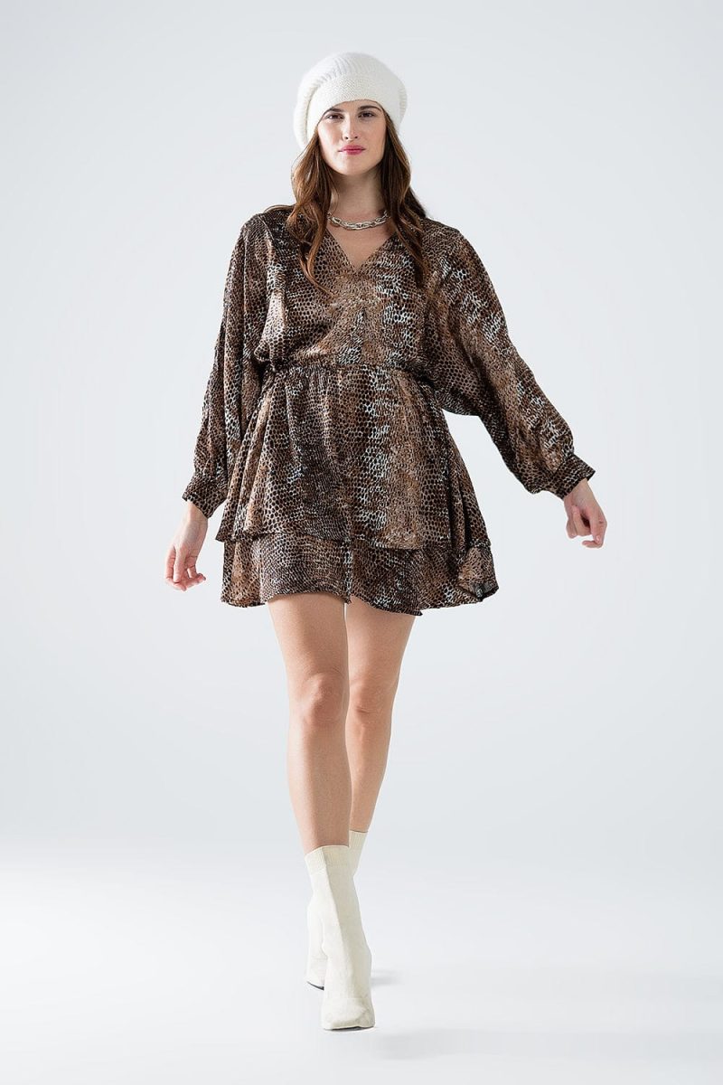 q2 women s dress chiffon dress in brown leopard print chiffon dress in brown leopard print 42115318677762