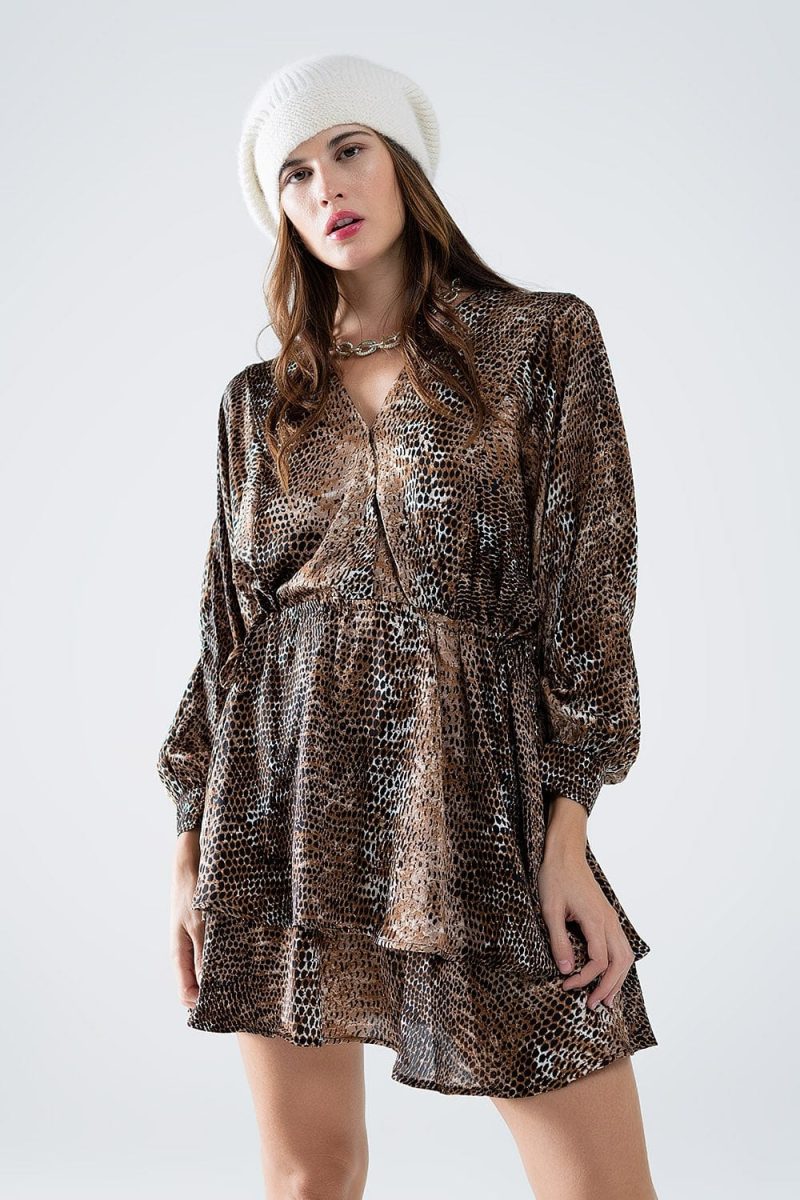 q2 women s dress chiffon dress in brown leopard print chiffon dress in brown leopard print 42115318776066