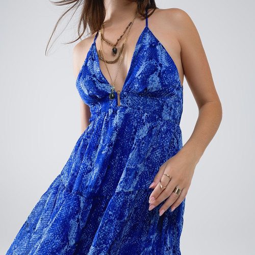 q2 women s dress halter open back babydoll dress in snake blue print halter open back babydoll dress in snake blue print 41301068742914