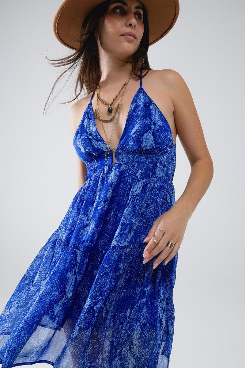 q2 women s dress halter open back babydoll dress in snake blue print halter open back babydoll dress in snake blue print 41301068742914