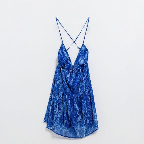 q2 women s dress halter open back babydoll dress in snake blue print halter open back babydoll dress in snake blue print 41301068775682