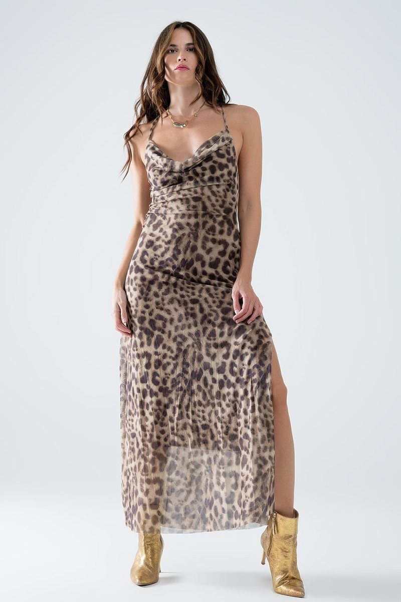 q2 women s dress leopard strap dress in mesh fabric leopard strap dress in mesh fabric 42115314745602