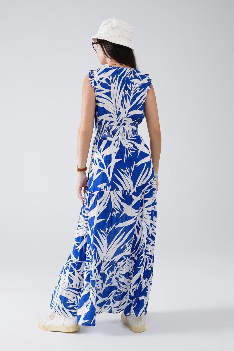 q2 women s dress maxi tropical print v neck dress with slit in blue maxi tropical print v neck dress with slit in blue 41301052719362