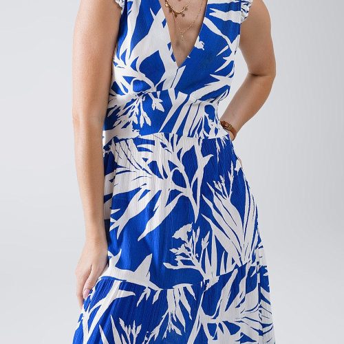 q2 women s dress maxi tropical print v neck dress with slit in blue maxi tropical print v neck dress with slit in blue 41301052752130