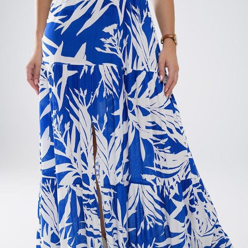 q2 women s dress maxi tropical print v neck dress with slit in blue maxi tropical print v neck dress with slit in blue 41301052817666