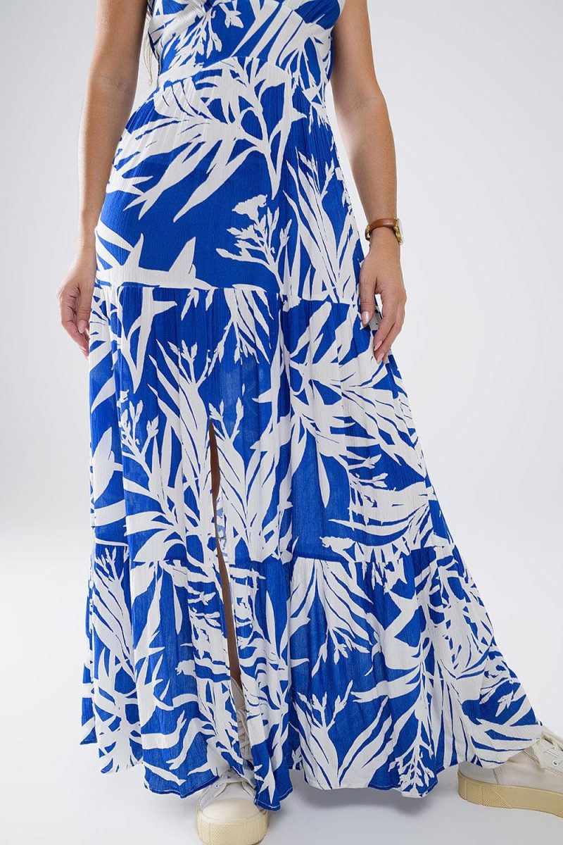 q2 women s dress maxi tropical print v neck dress with slit in blue maxi tropical print v neck dress with slit in blue 41301052817666