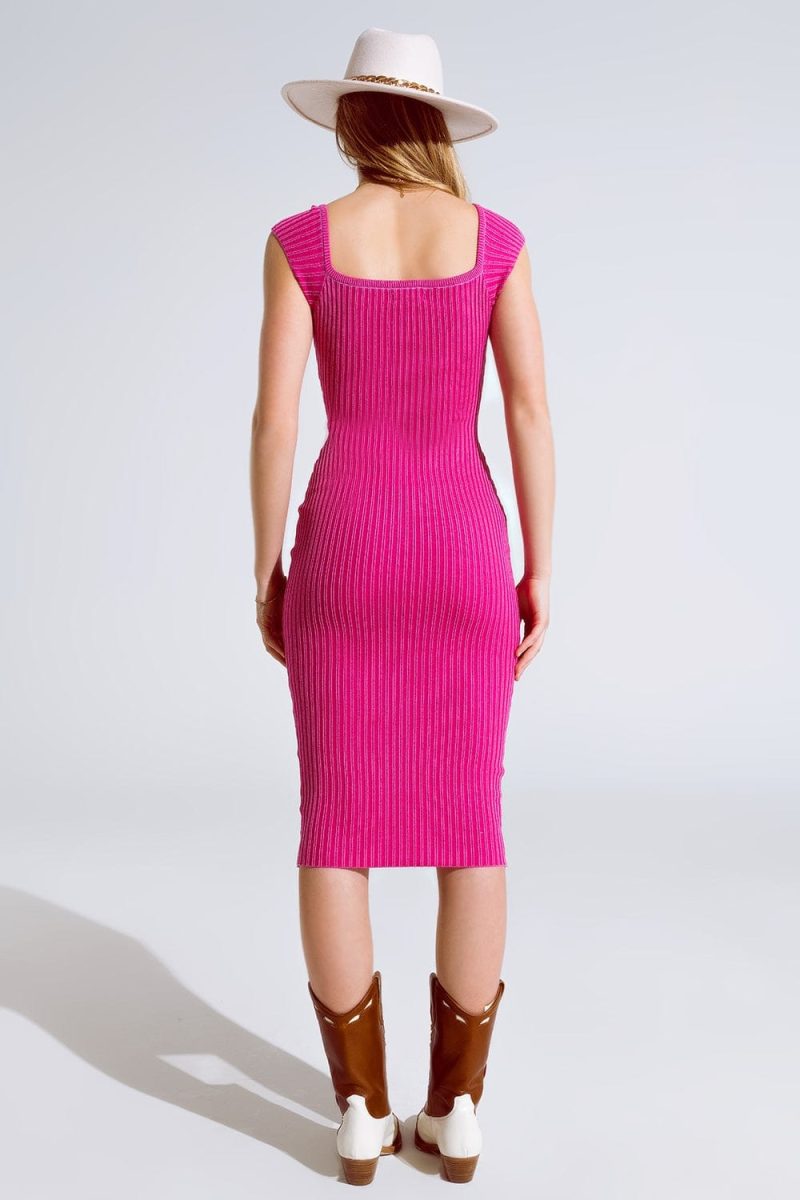 q2 women s dress one size fuchsia pink midi thick rib bodycon dress with cap sleeves 7522907 60985 2523300721010 40541502701826