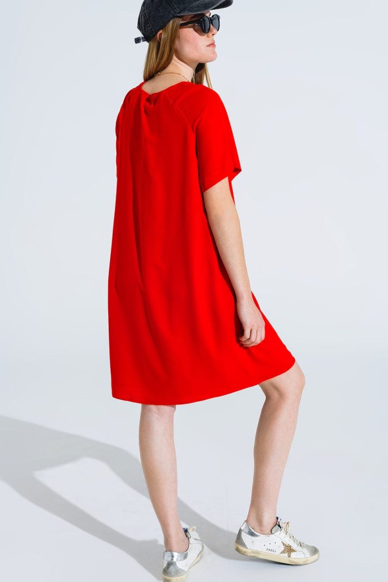 q2 women s dress relaxed short dress with square neckline and short sleeves in red relaxed short dress with square neckline and short sleeves in red 40764561621250