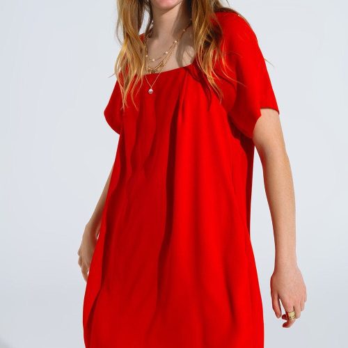 q2 women s dress relaxed short dress with square neckline and short sleeves in red relaxed short dress with square neckline and short sleeves in red 40764561654018