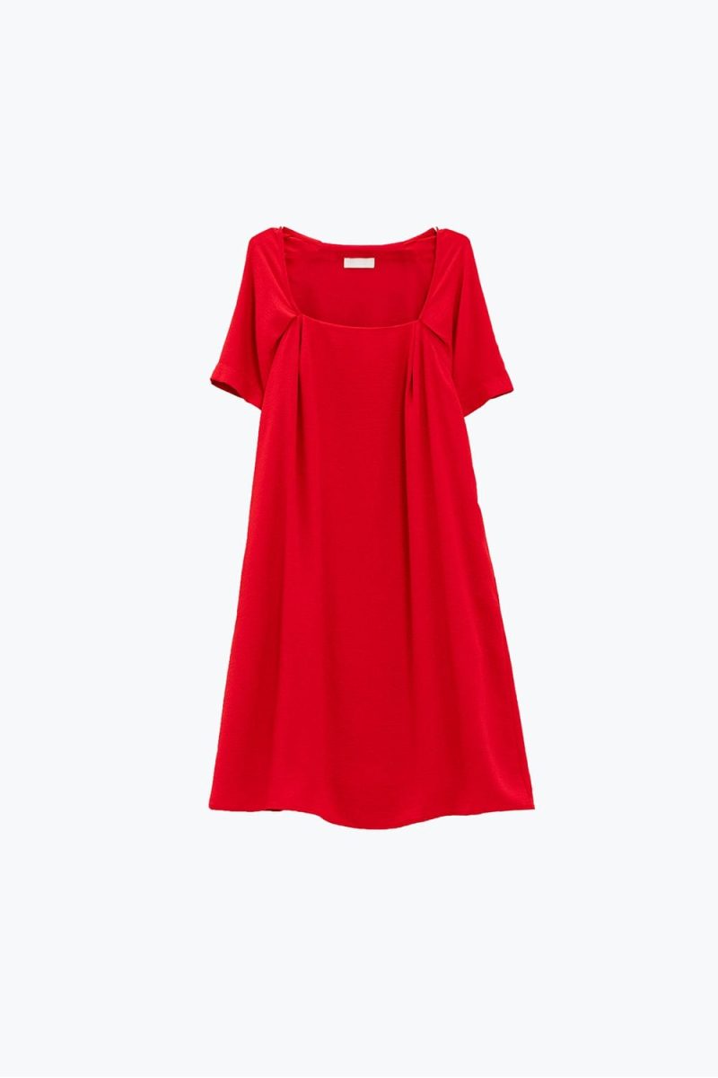 q2 women s dress relaxed short dress with square neckline and short sleeves in red relaxed short dress with square neckline and short sleeves in red 40764561719554