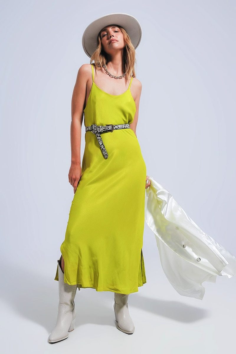 q2 women s dress satin cami strap midi slip dress in green satin cami strap midi slip dress in green 39087460548866