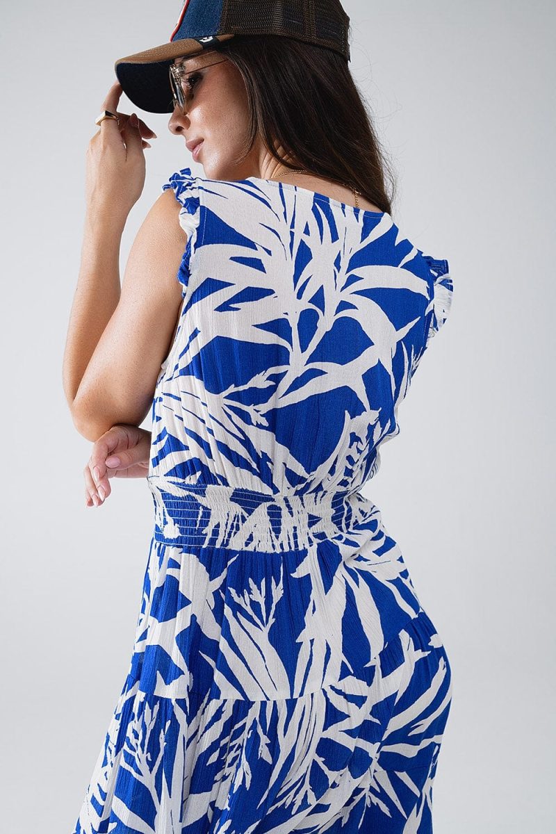 q2 women s dress short blue dress with tropical palm print 41301059272962