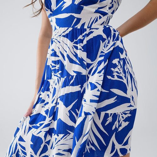 q2 women s dress short blue dress with tropical palm print 41301059305730