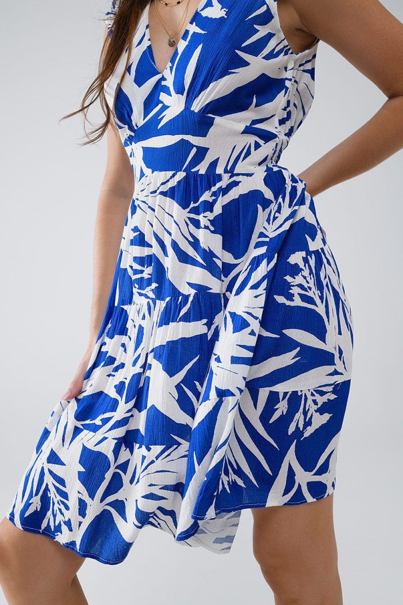 q2 women s dress short blue dress with tropical palm print 41301059305730