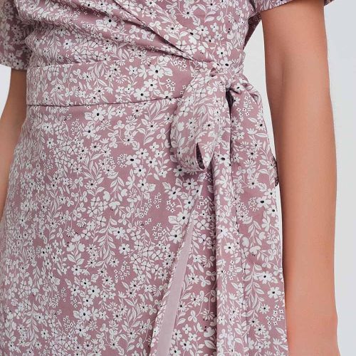 q2 women s dress wrap midi dress in pink floral print wrap midi dress in pink floral print 39086980759810