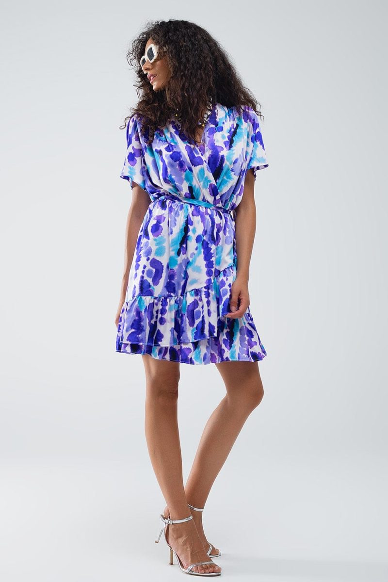 q2 women s dress wrap short dress in blue and purple tie dye wrap short dress in blue and purple tie dye 41100316770562