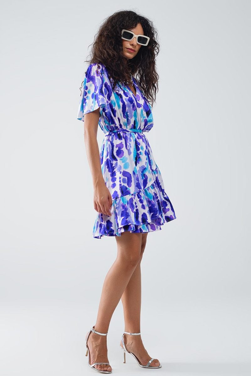 q2 women s dress wrap short dress in blue and purple tie dye wrap short dress in blue and purple tie dye 41100316868866