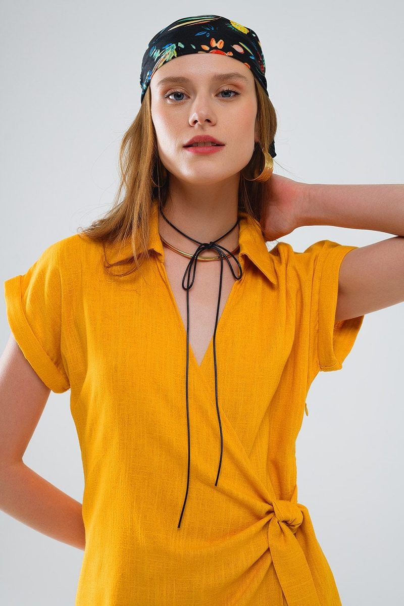 q2 women s dress yellow playsuit with tie closing at the side yellow playsuit with tie closing at the side 40999382778114