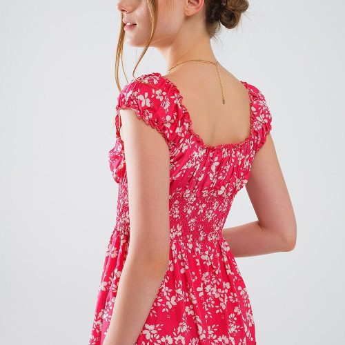 q2 women s dresses red short dress with white floral print and elastic waist red short dress with white floral print and elastic waist 41045655191810