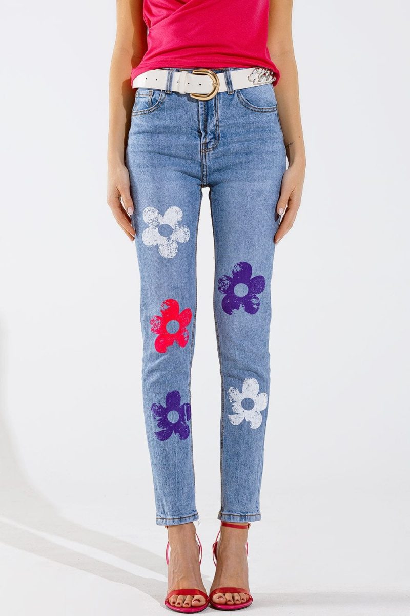 q2 women s jean 5 pocket jeans skinny with flower detail 5 pocket jeans skinny with flower detail 40095424872706