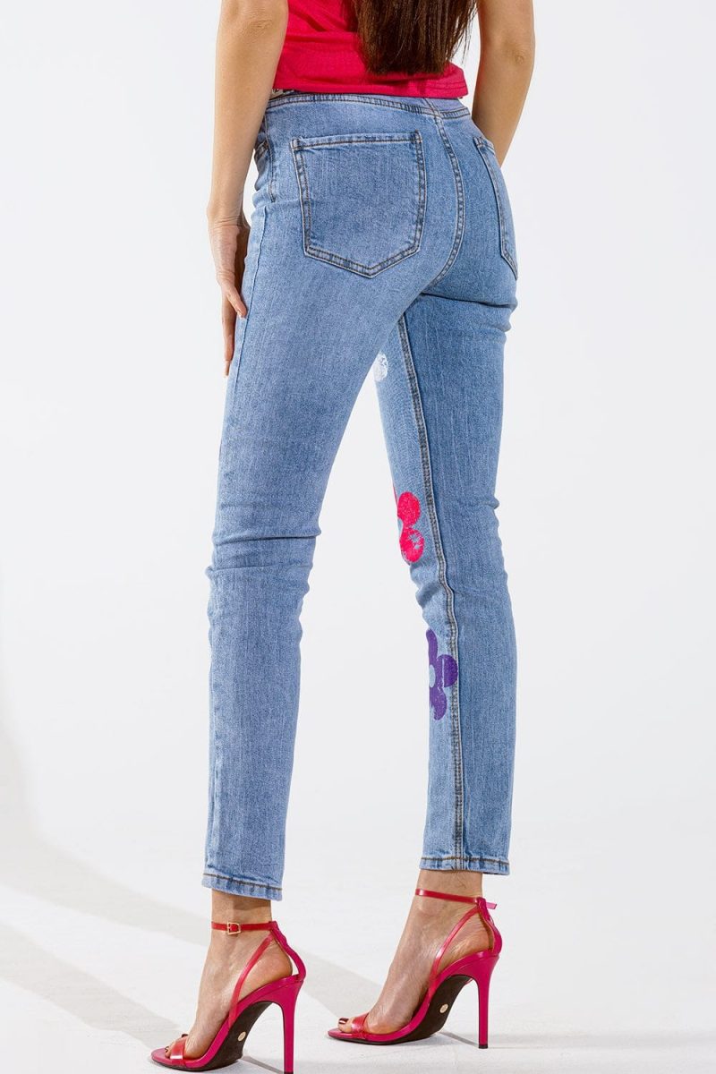 q2 women s jean 5 pocket jeans skinny with flower detail 5 pocket jeans skinny with flower detail 40095424905474