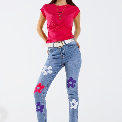 q2 women s jean 5 pocket jeans skinny with flower detail 5 pocket jeans skinny with flower detail 40095424938242