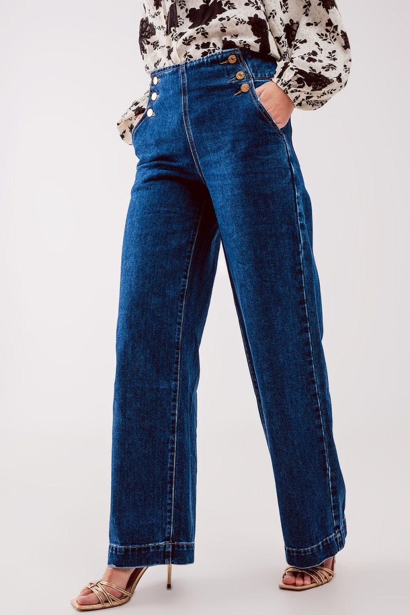 q2 women s jean button front jean in mid blue button front jean in mid blue 39087770763522