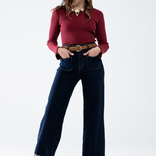 q2 women s jean dark wash wide leg jeans with leopard detail at the bottom dark wash wide leg jeans with leopard detail at the bottom 42084657004802