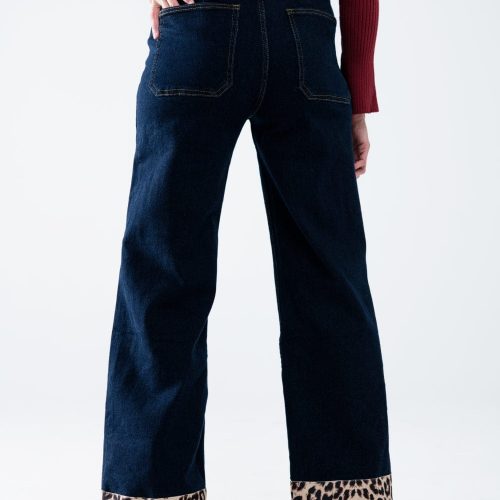 q2 women s jean dark wash wide leg jeans with leopard detail at the bottom dark wash wide leg jeans with leopard detail at the bottom 42084657037570