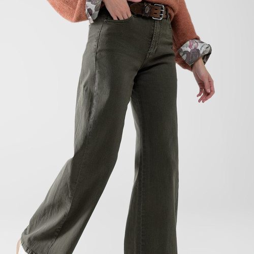 q2 women s jean extra wide leg pants in olive green color extra wide leg pants in olive green color 42115307634946