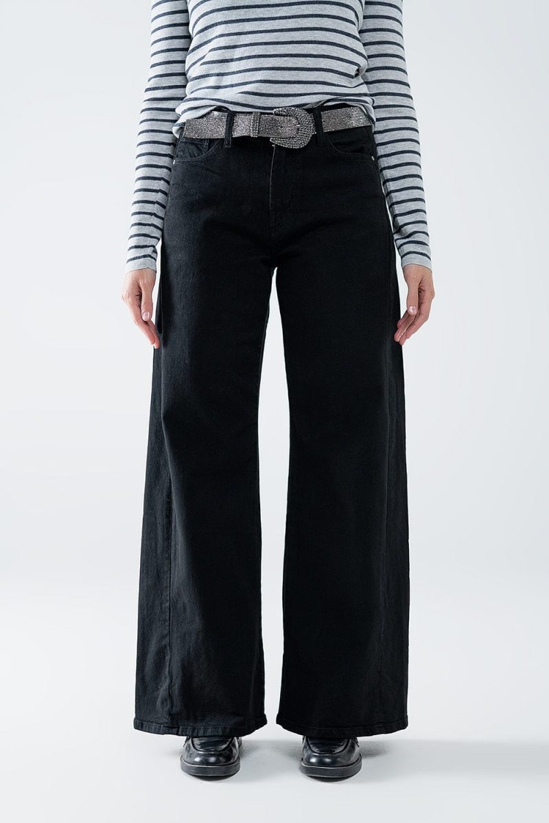 q2 women s jean extra wide leg trousers in black extra wide leg trousers in black 42084487889154