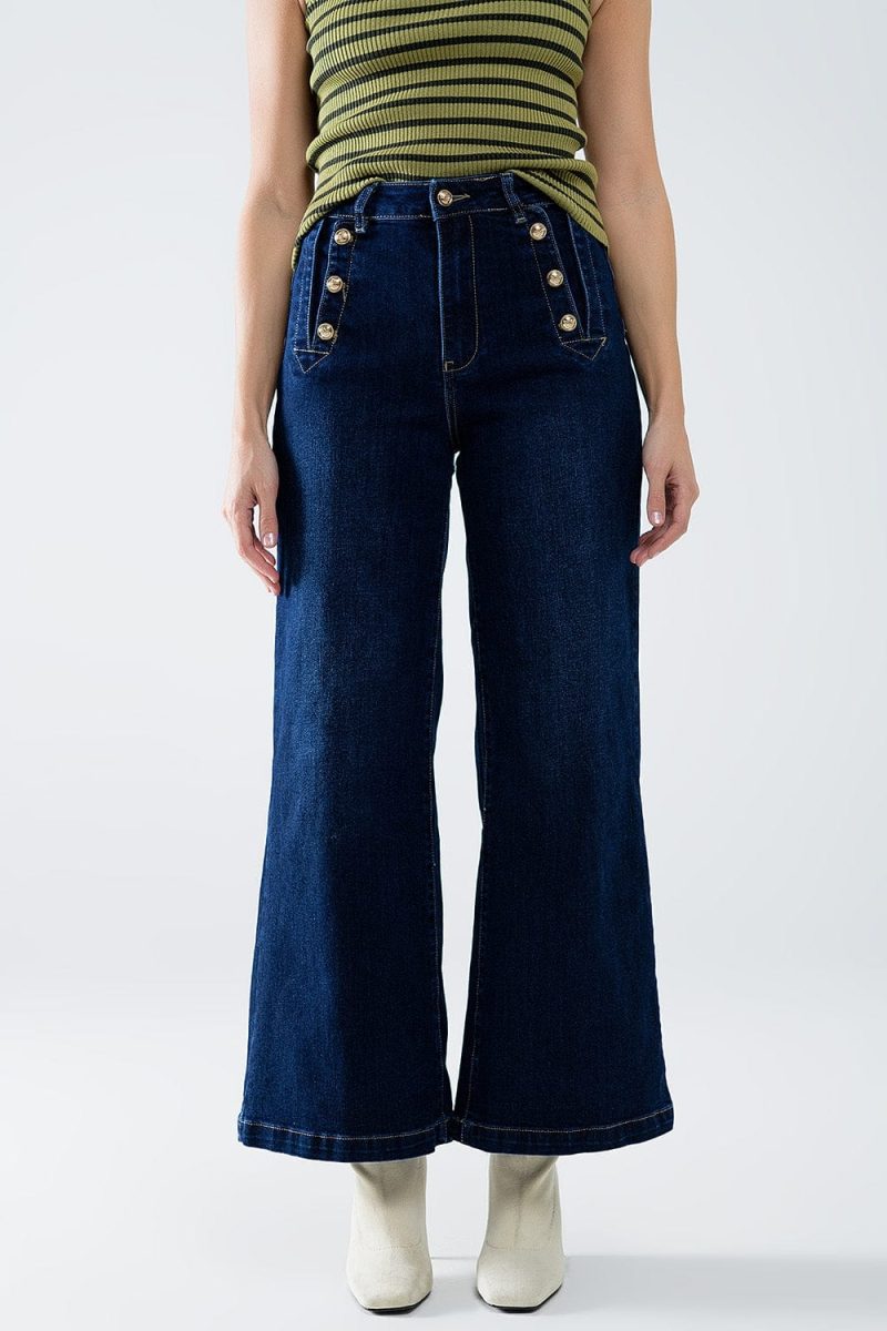 q2 women s jean marine style wide leg jeans with gold buttons marine style wide leg jeans with gold buttons 42115304653058