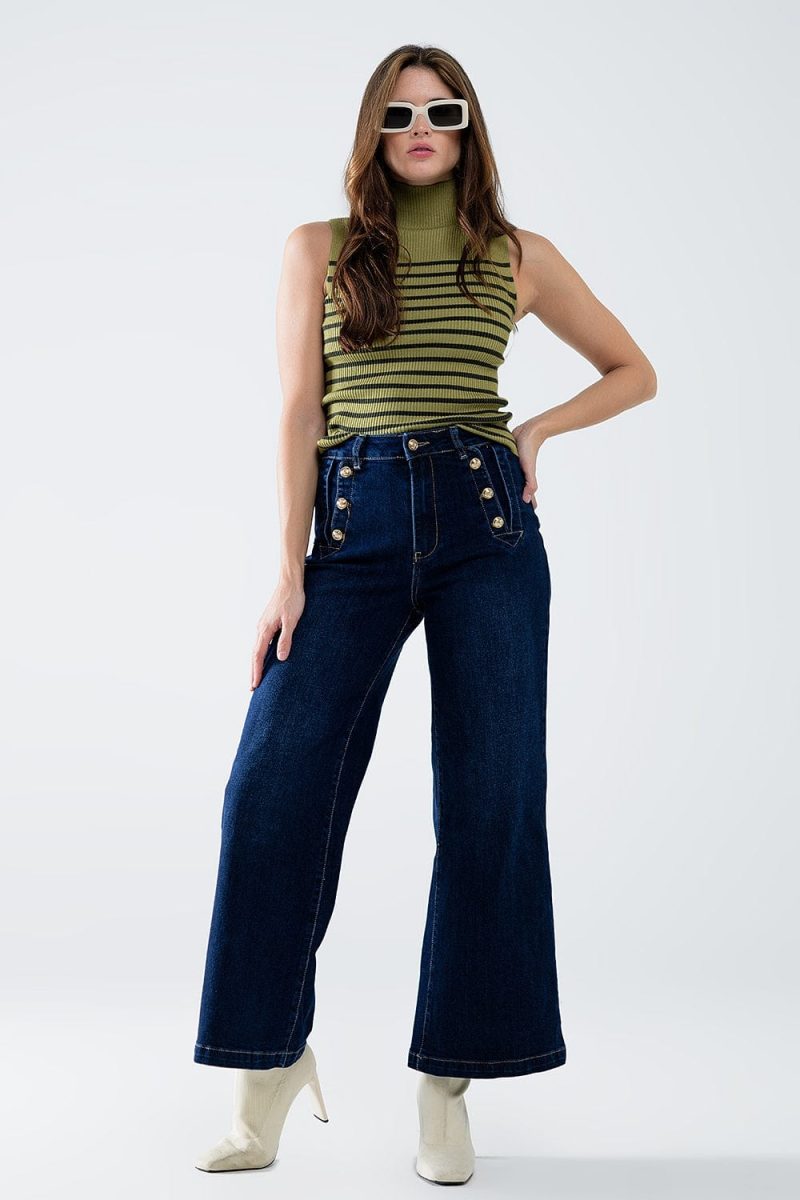 q2 women s jean marine style wide leg jeans with gold buttons marine style wide leg jeans with gold buttons 42115304718594