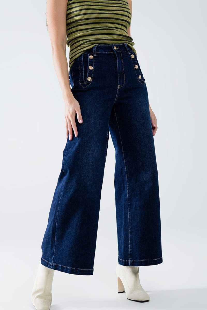 q2 women s jean marine style wide leg jeans with gold buttons marine style wide leg jeans with gold buttons 42115304784130