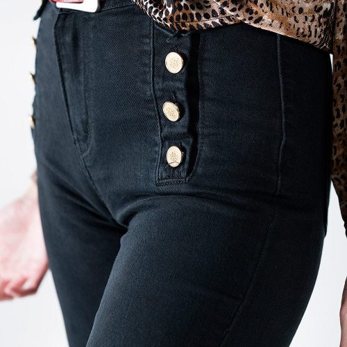 q2 women s jean straight jeans with gold buttons at the side in black straight jeans with gold buttons at the side in black 42115320348930