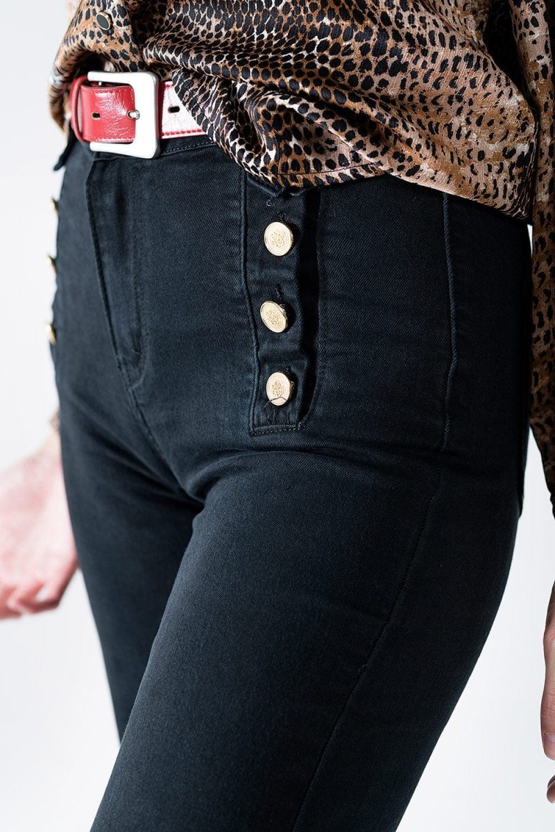 q2 women s jean straight jeans with gold buttons at the side in black straight jeans with gold buttons at the side in black 42115320348930