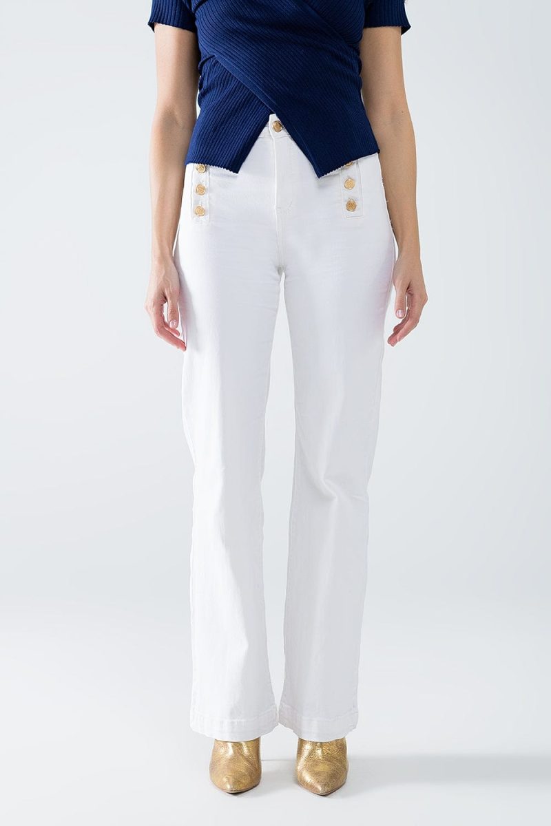 q2 women s jean straight jeans with gold buttons at the side in white straight jeans with gold buttons at the side in white 42115291742466