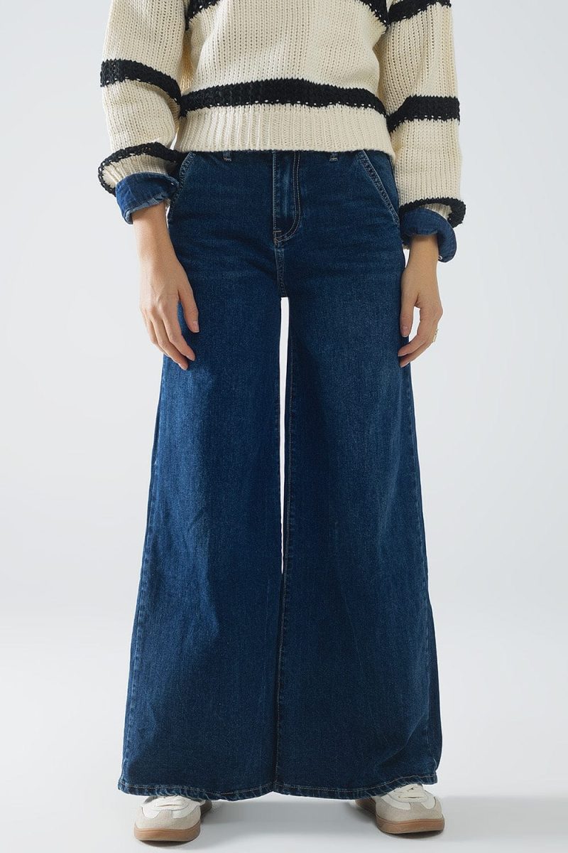 q2 women s jean super wide leg jeans in mid wash super wide leg jeans in mid wash 42115286663426