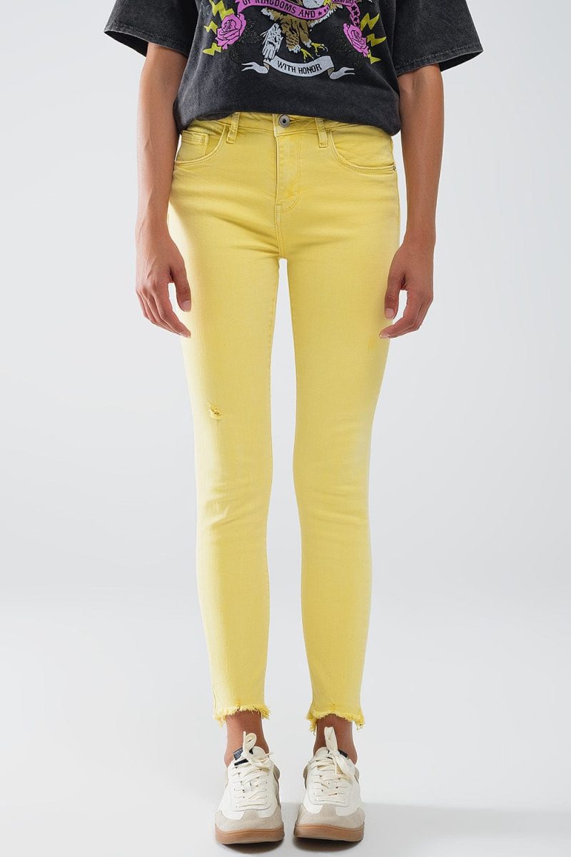 q2 women s jean yellow jagged hem super skinny stretch jeans yellow jagged hem super skinny stretch jeans 41100304744706