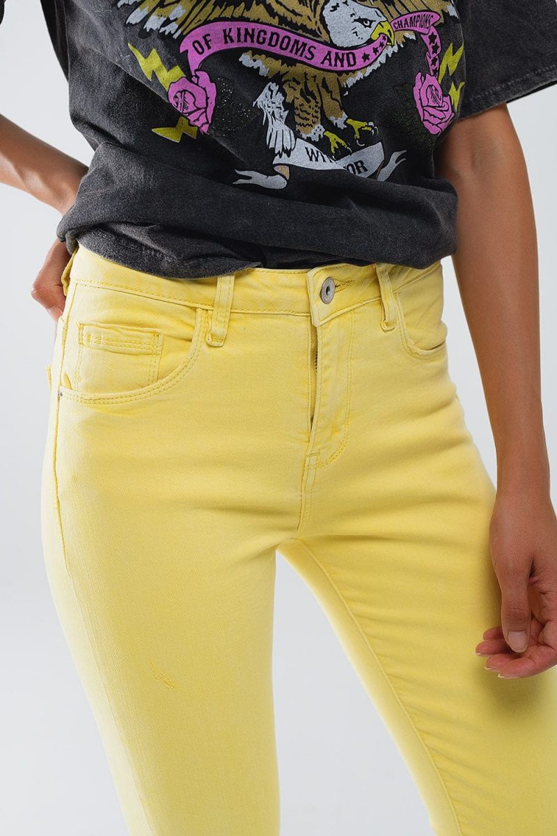 q2 women s jean yellow jagged hem super skinny stretch jeans yellow jagged hem super skinny stretch jeans 41100304777474