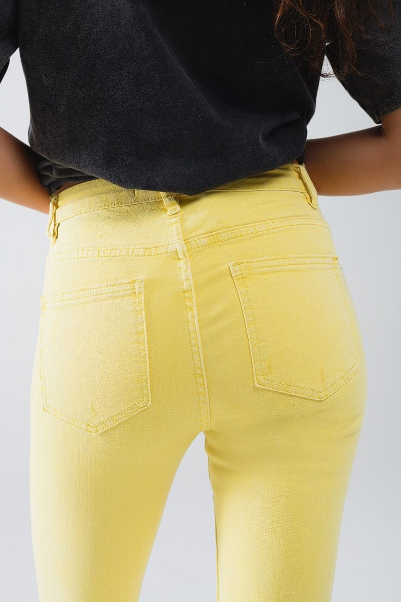 q2 women s jean yellow jagged hem super skinny stretch jeans yellow jagged hem super skinny stretch jeans 41100304843010