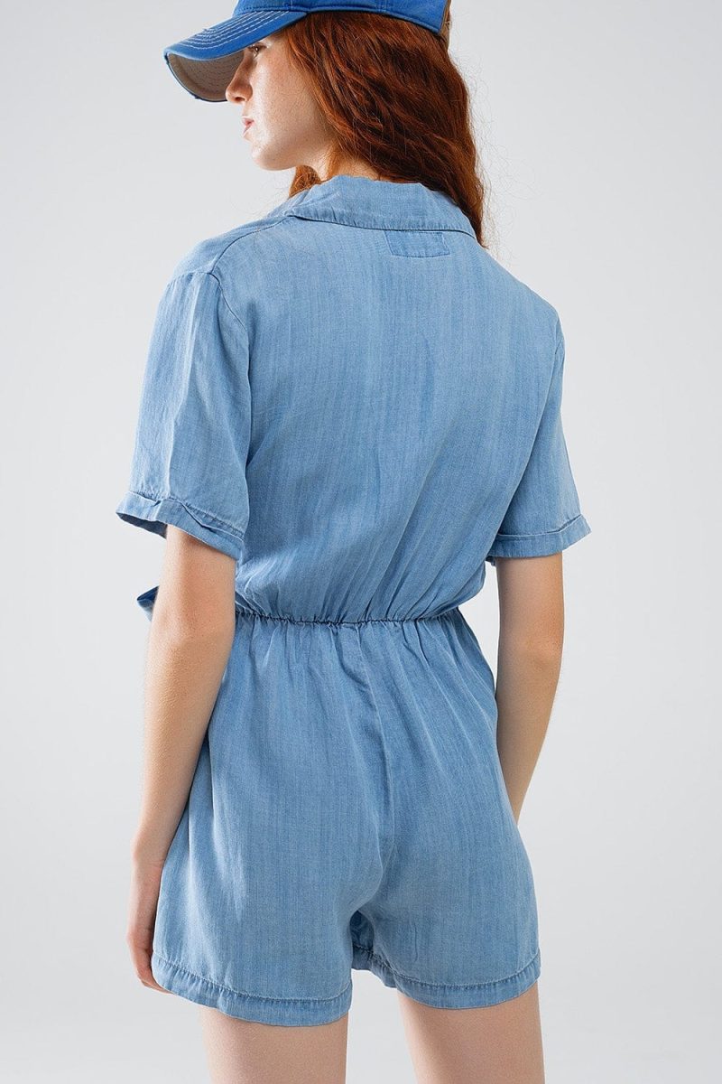 q2 women s jumpsuits rompers blue tencel denim wrap front jumpsuit 41353113993474