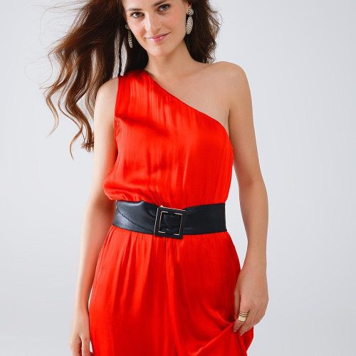 q2 women s jumpsuits rompers drapped one shoulder jumpsuit with cinched waist in red 40764549759234