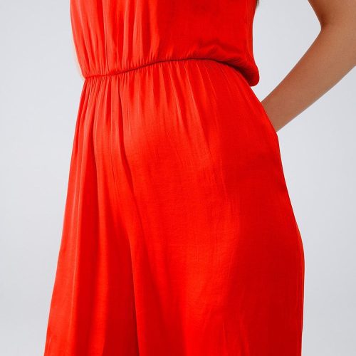 q2 women s jumpsuits rompers drapped one shoulder jumpsuit with cinched waist in red 40764549857538