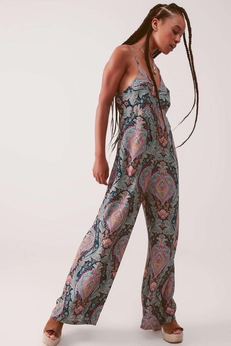 q2 women s jumpsuits rompers wide leg jumpsuit in navy paisley print wide leg jumpsuit in navy paisley print 39087575105794