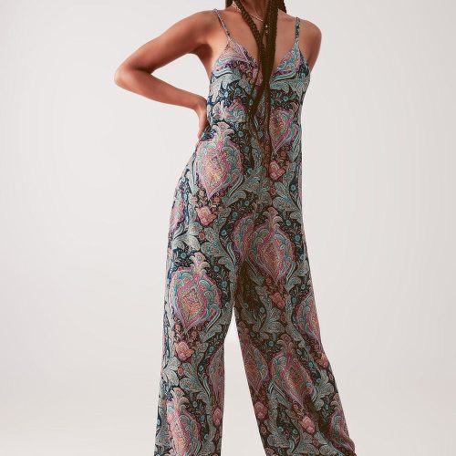 q2 women s jumpsuits rompers wide leg jumpsuit in navy paisley print wide leg jumpsuit in navy paisley print 39087575171330