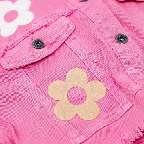 q2 women s outerwear cropped jacket with chest pockets and flower details in pink cropped jacket with chest pockets and flower details in pink 40897557692674